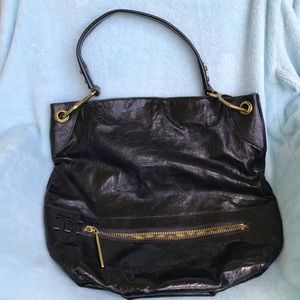 Large Black washed leather orYANY, bronze trim